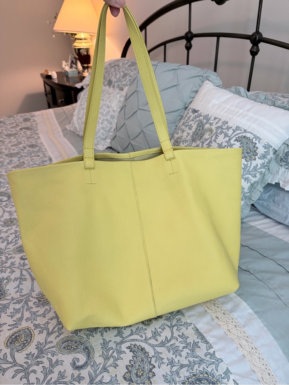 Anthropologie Lemon Yellow Leather Tote